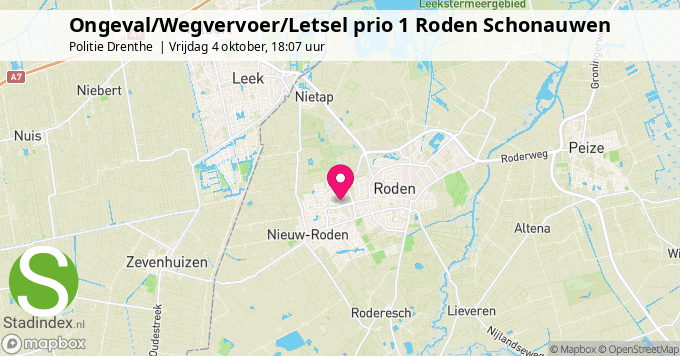 Ongeval/Wegvervoer/Letsel prio 1 Roden Schonauwen