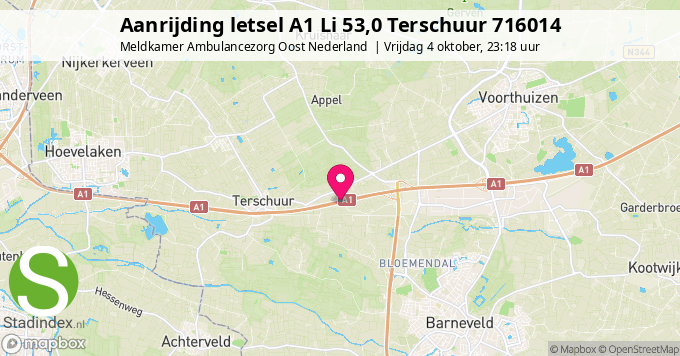 Aanrijding letsel A1 Li 53,0 Terschuur 716014