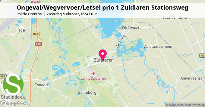 Ongeval/Wegvervoer/Letsel prio 1 Zuidlaren Stationsweg