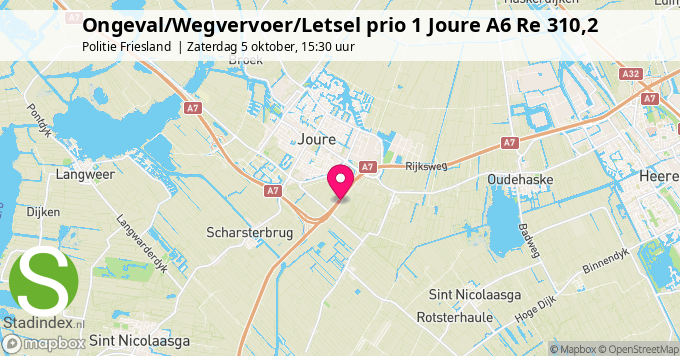 Ongeval/Wegvervoer/Letsel prio 1 Joure A6 Re 310,2