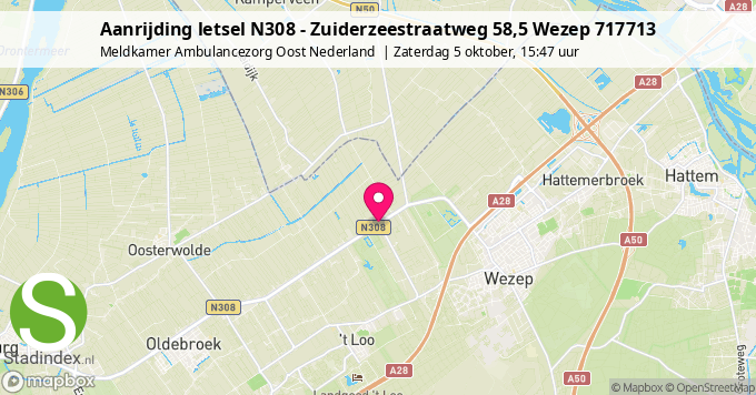 Aanrijding letsel N308 - Zuiderzeestraatweg 58,5 Wezep 717713