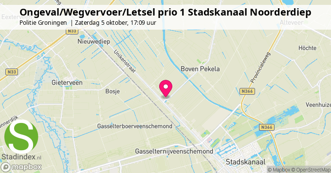 Ongeval/Wegvervoer/Letsel prio 1 Stadskanaal Noorderdiep