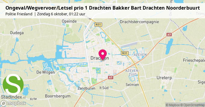 Ongeval/Wegvervoer/Letsel prio 1 Drachten Bakker Bart Drachten Noorderbuurt