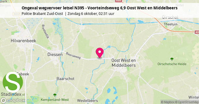 Ongeval wegvervoer letsel N395 - Voorteindseweg 6,9 Oost West en Middelbeers