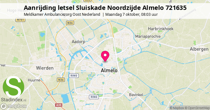 Aanrijding letsel Sluiskade Noordzijde Almelo 721635