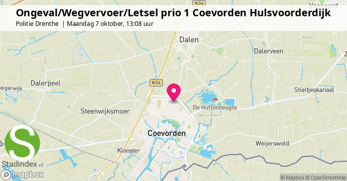 Ongeval/Wegvervoer/Letsel prio 1 Coevorden Hulsvoorderdijk