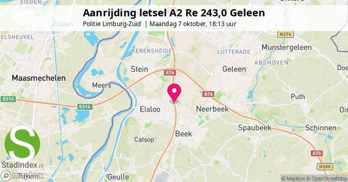 Aanrijding letsel A2 Re 243,0 Geleen