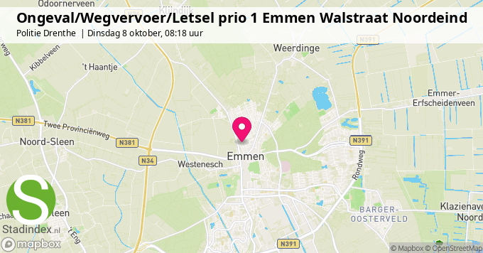 Ongeval/Wegvervoer/Letsel prio 1 Emmen Walstraat Noordeind