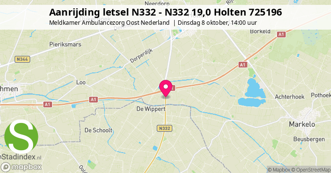 Aanrijding letsel N332 - N332 19,0 Holten 725196