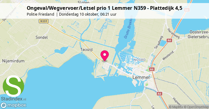 Ongeval/Wegvervoer/Letsel prio 1 Lemmer N359 - Plattedijk 4,5