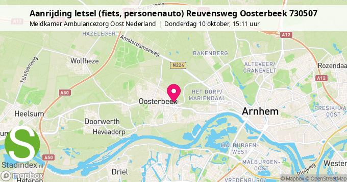 Aanrijding letsel (fiets, personenauto) Reuvensweg Oosterbeek 730507