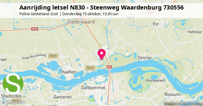 Aanrijding letsel N830 - Steenweg Waardenburg 730556