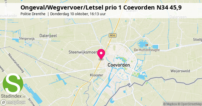 Ongeval/Wegvervoer/Letsel prio 1 Coevorden N34 45,9