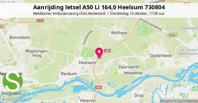 Aanrijding letsel A50 Li 164,0 Heelsum 730804