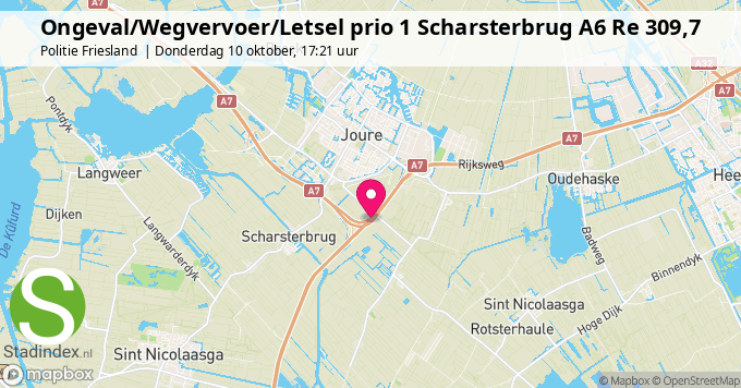 Ongeval/Wegvervoer/Letsel prio 1 Scharsterbrug A6 Re 309,7