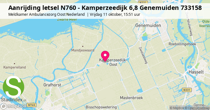 Aanrijding letsel N760 - Kamperzeedijk 6,8 Genemuiden 733158