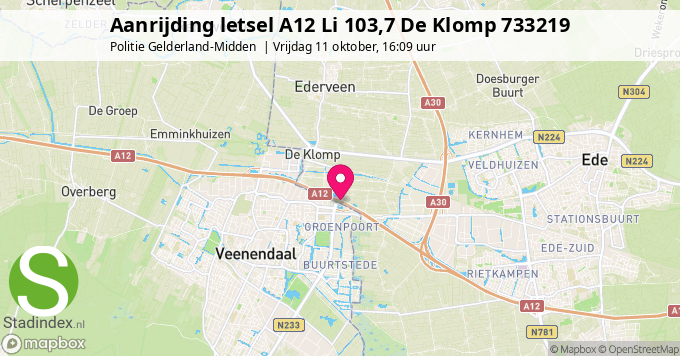 Aanrijding letsel A12 Li 103,7 De Klomp 733219