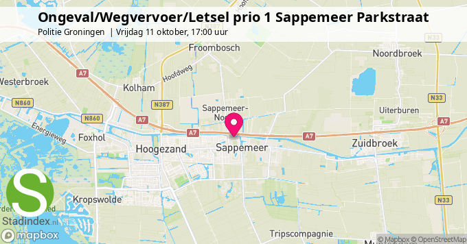 Ongeval/Wegvervoer/Letsel prio 1 Sappemeer Parkstraat