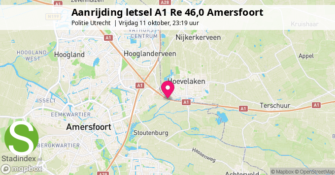 Aanrijding letsel A1 Re 46,0 Amersfoort