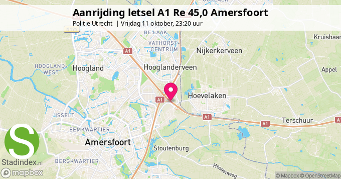 Aanrijding letsel A1 Re 45,0 Amersfoort