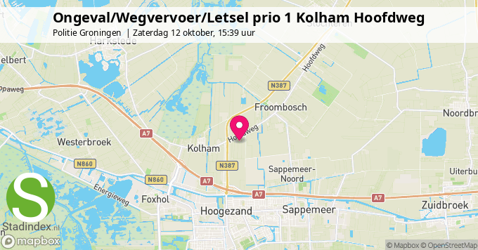 Ongeval/Wegvervoer/Letsel prio 1 Kolham Hoofdweg