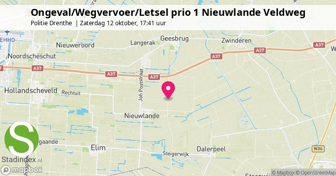 Ongeval/Wegvervoer/Letsel prio 1 Nieuwlande Veldweg