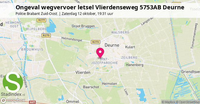 Ongeval wegvervoer letsel Vlierdenseweg 5753AB Deurne