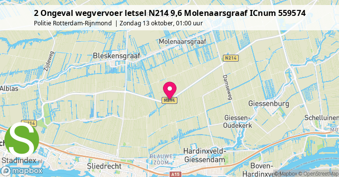 2 Ongeval wegvervoer letsel N214 9,6 Molenaarsgraaf ICnum 559574