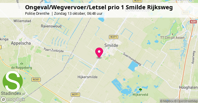 Ongeval/Wegvervoer/Letsel prio 1 Smilde Rijksweg