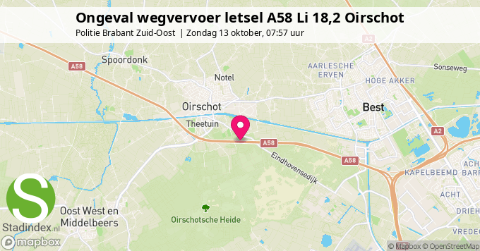 Ongeval wegvervoer letsel A58 Li 18,2 Oirschot