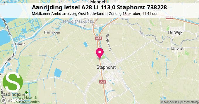 Aanrijding letsel A28 Li 113,0 Staphorst 738228