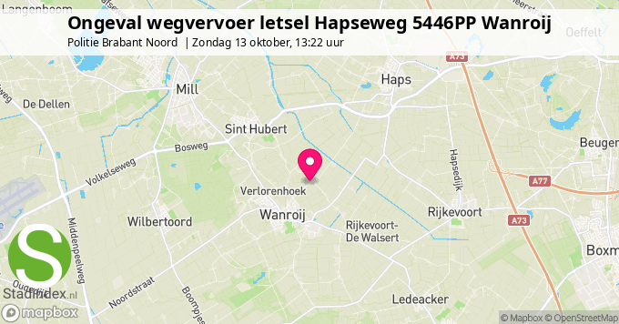 Ongeval wegvervoer letsel Hapseweg 5446PP Wanroij