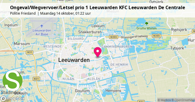 Ongeval/Wegvervoer/Letsel prio 1 Leeuwarden KFC Leeuwarden De Centrale