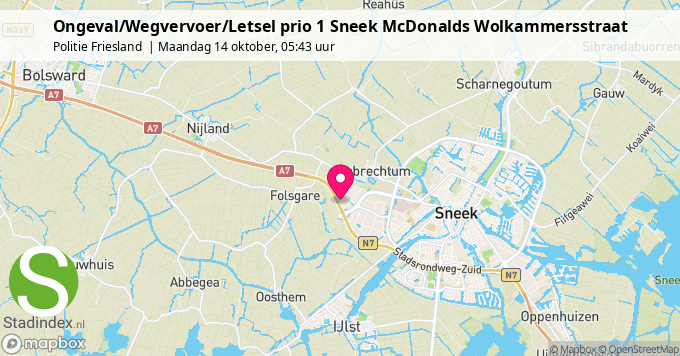 Ongeval/Wegvervoer/Letsel prio 1 Sneek McDonalds Wolkammersstraat