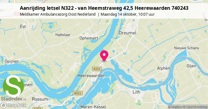 Aanrijding letsel N322 - van Heemstraweg 42,5 Heerewaarden 740243