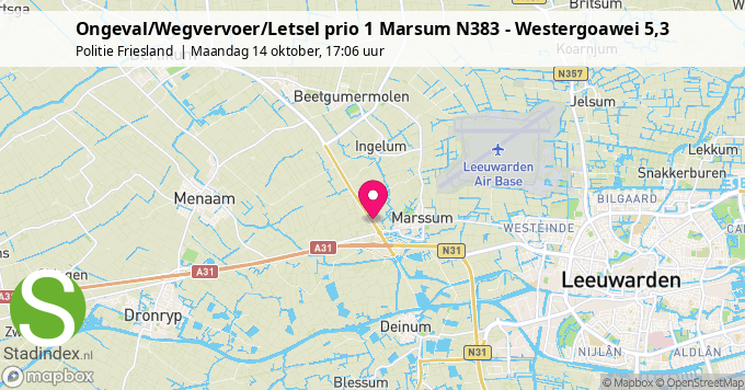 Ongeval/Wegvervoer/Letsel prio 1 Marsum N383 - Westergoawei 5,3