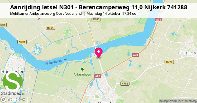 Aanrijding letsel N301 - Berencamperweg 11,0 Nijkerk 741288