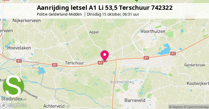 Aanrijding letsel A1 Li 53,5 Terschuur 742322