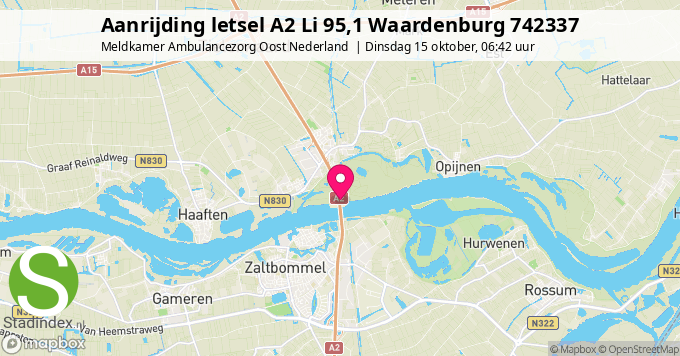 Aanrijding letsel A2 Li 95,1 Waardenburg 742337