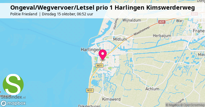 Ongeval/Wegvervoer/Letsel prio 1 Harlingen Kimswerderweg