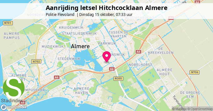 Aanrijding letsel Hitchcocklaan Almere