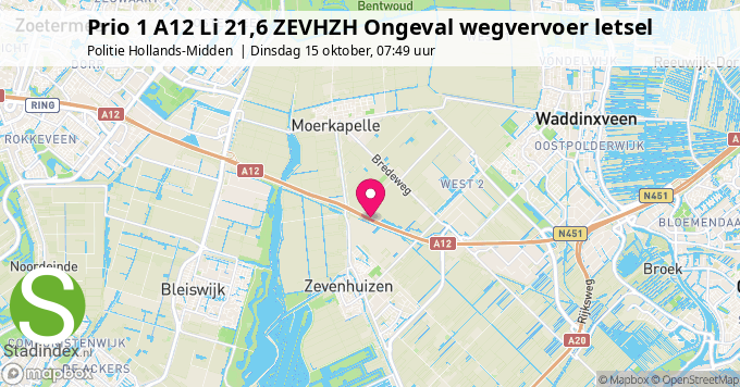 Prio 1 A12 Li 21,6 ZEVHZH Ongeval wegvervoer letsel