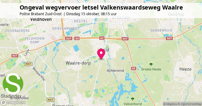 Ongeval wegvervoer letsel Valkenswaardseweg Waalre