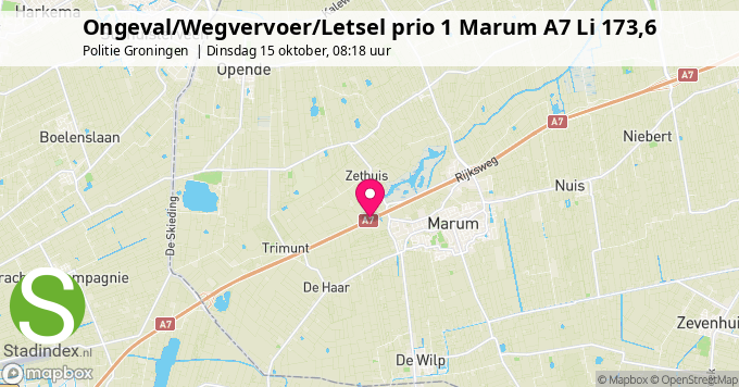 Ongeval/Wegvervoer/Letsel prio 1 Marum A7 Li 173,6