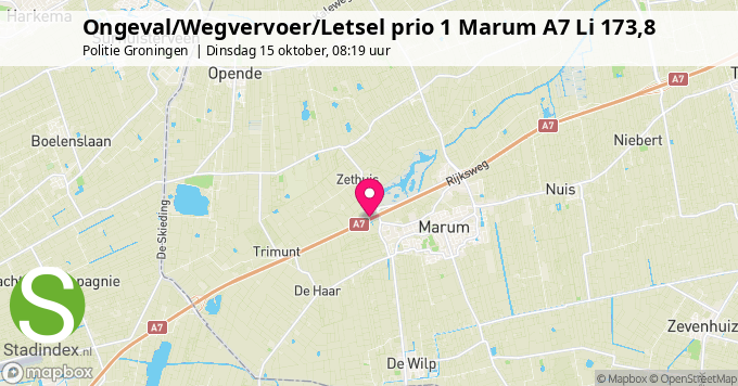 Ongeval/Wegvervoer/Letsel prio 1 Marum A7 Li 173,8