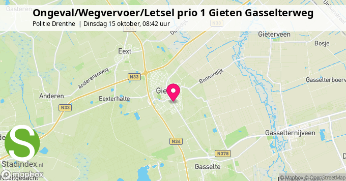 Ongeval/Wegvervoer/Letsel prio 1 Gieten Gasselterweg