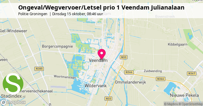 Ongeval/Wegvervoer/Letsel prio 1 Veendam Julianalaan