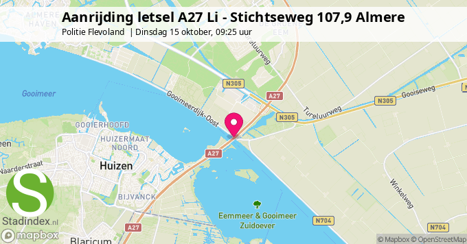 Aanrijding letsel A27 Li - Stichtseweg 107,9 Almere