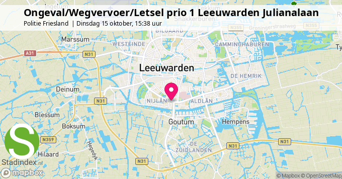 Ongeval/Wegvervoer/Letsel prio 1 Leeuwarden Julianalaan