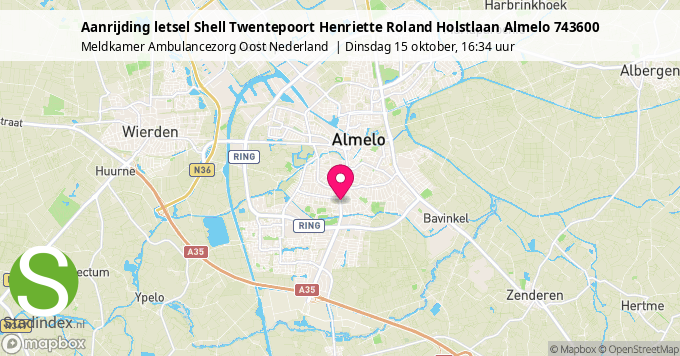 Aanrijding letsel Shell Twentepoort Henriette Roland Holstlaan Almelo 743600